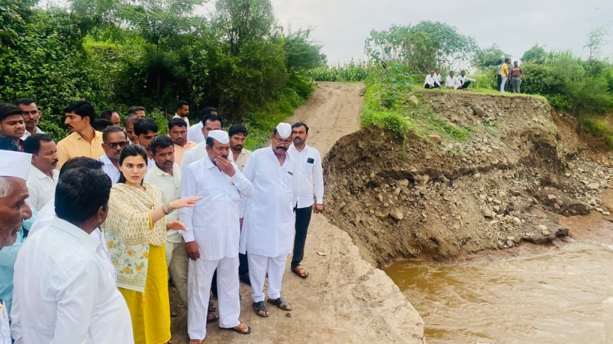 गिरवीत बंधाऱ्याचा भरावा फुटला ! अंकिता पाटील ठाकरेंकडून पाहणी