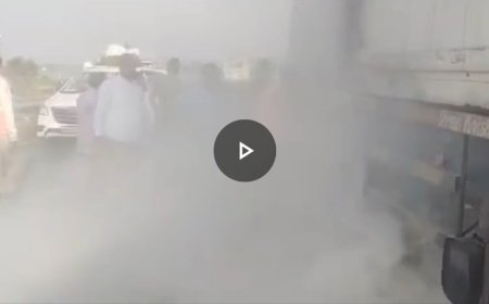 इंदापूर तालुक्यातील डाळज जवळ केळी वाहतूक करणाऱ्या कंटेनरला आग