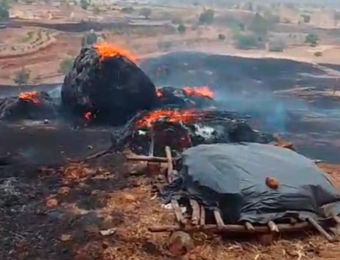 ब्राम्हणघरमध्ये भीषण वणवा ; शेतकऱ्यांचा जनावरांचा चारा जळून खाक, मोठे नुकसान