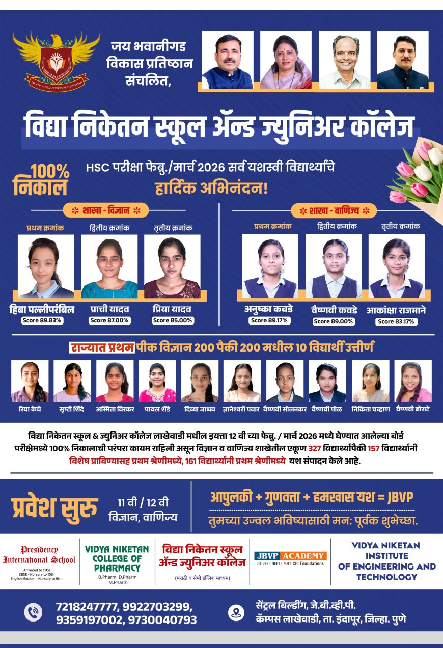 इंदापूरच्या जय भवानीगड विकास प्रतिष्ठानची हिबा पल्लीपरमबील बारावीत तालुक्यात प्रथम! संस्थेने जपली उज्वल यशाची परंपरा
